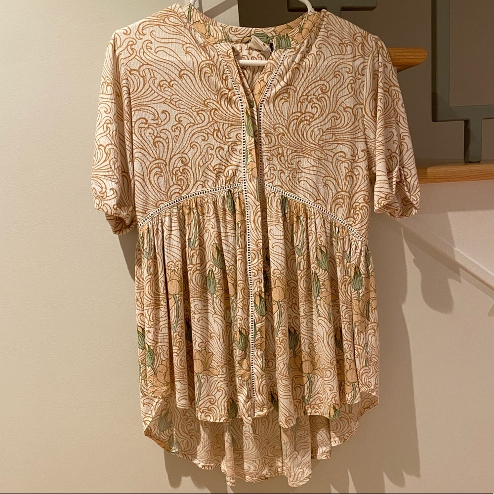 Anthropologie Floral Popover Button-Up Tunic